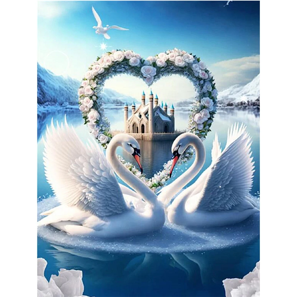 YI BRIGHT Diamond Embroidery Swan Castle landscape Handmade art Gift Painting New collection heart landscape winter rhinestone