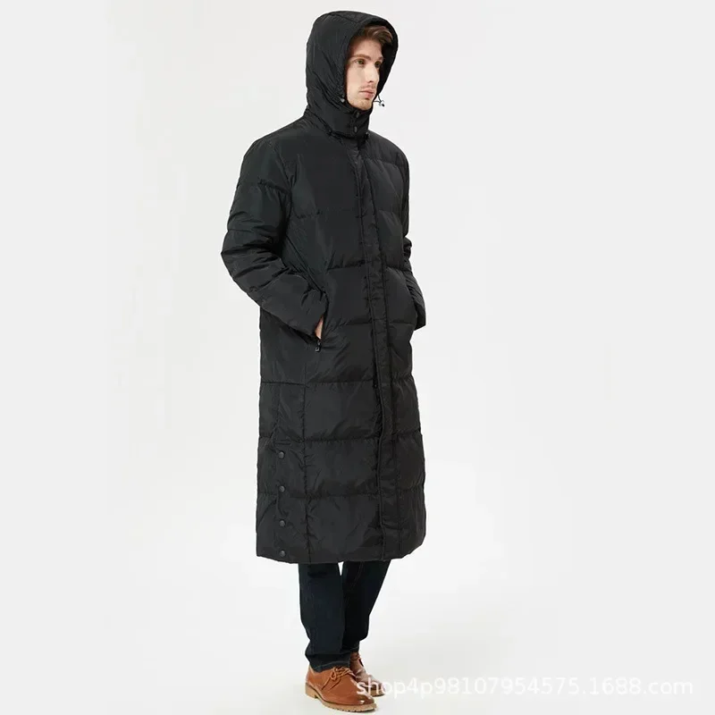 2025 New Extended White Duck Down Jacket Men Thickened Warm Business Trench Coat Mens Black Hooded Jackets Chaquetas Hombre