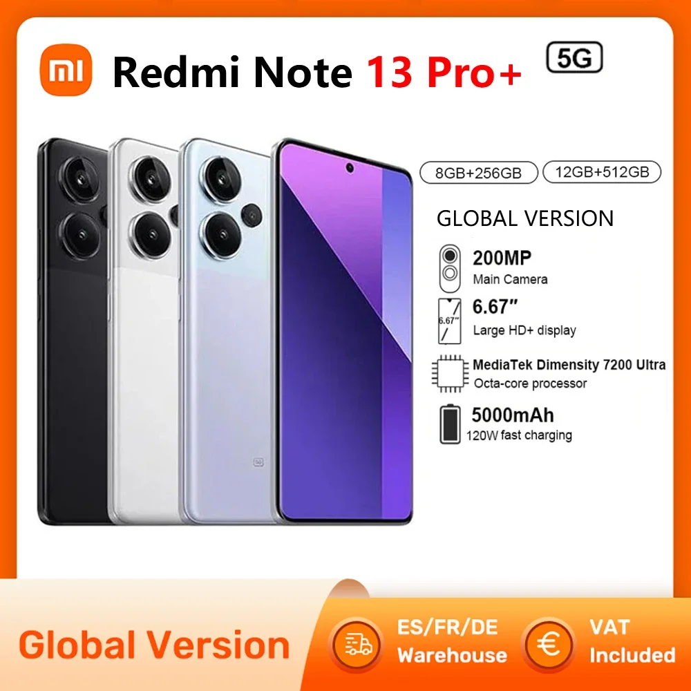 Xiaomi Redmi Note 13 Pro Plus 5G Global Version Smartphone 120W HyperCharge MediaTek Dimensity 7200-Ultra 200MP OIS Camera NFC