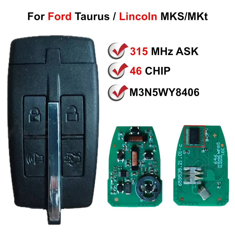 OEM M3N5WY8406 315MHz ASK 267F-5WY8406 PCF7952A 46 Chip Smart Key For Ford Taurus / Lincoln MKS/MKT 2009-2012