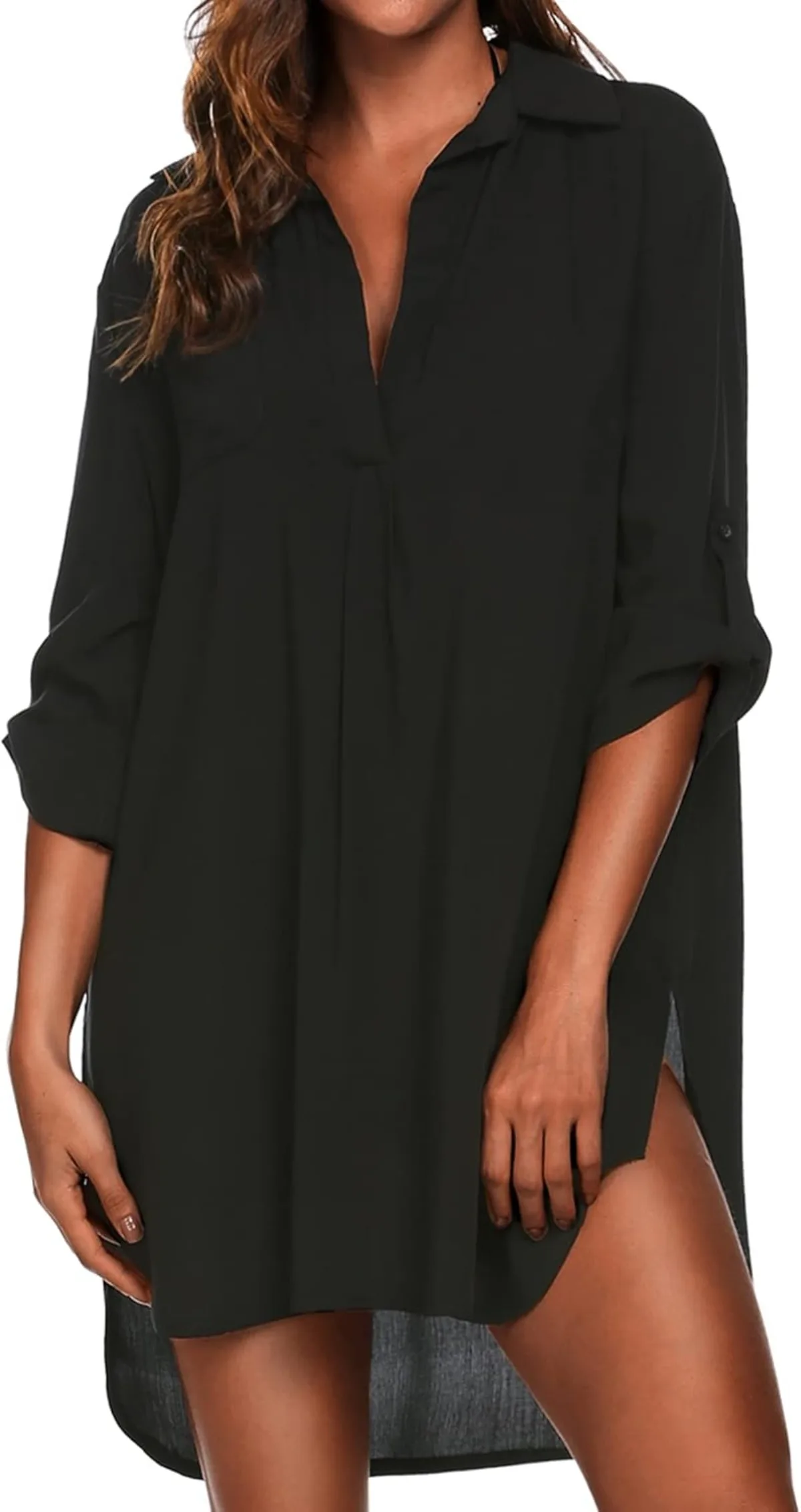 

ZENFLEX Beach Cover Ups for Women V Neck Bathing Suit Cover Up Bikini Swimsuit Coverup Beach Dress Shirt S-3XL