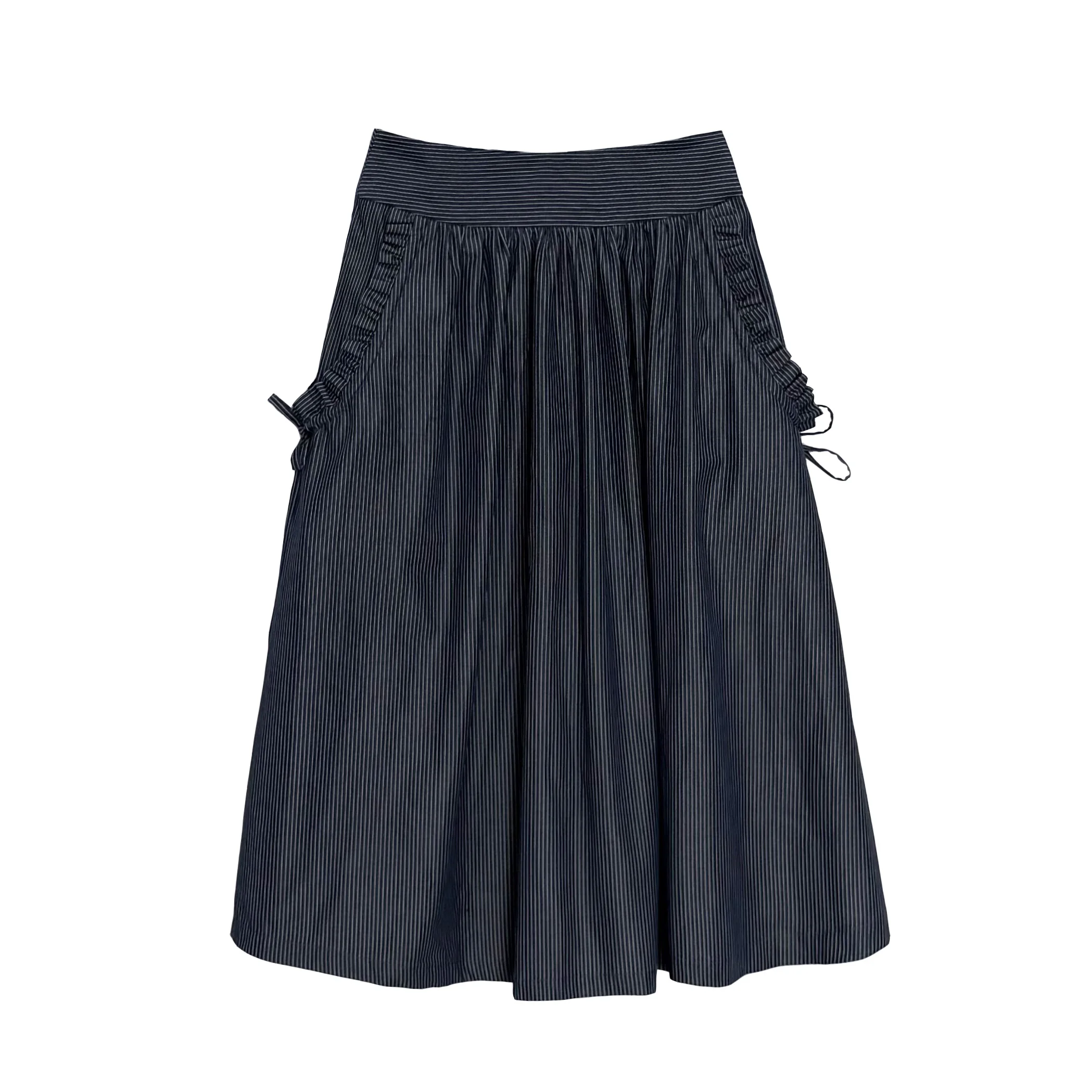 

Оригинальный дизайн, сине-белая полосатая кружевная вставка, юбка-зонтик с высокой талией, хлопковая повседневная женская юбка