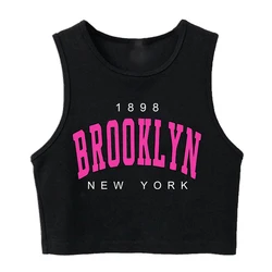 Harajuku 90s Brooklyn 1898 Letter Print Cropped Tshirt Women Korean Style Y2k T Shirt 2000s Sexy Crop Tops Funny T-shirt Female