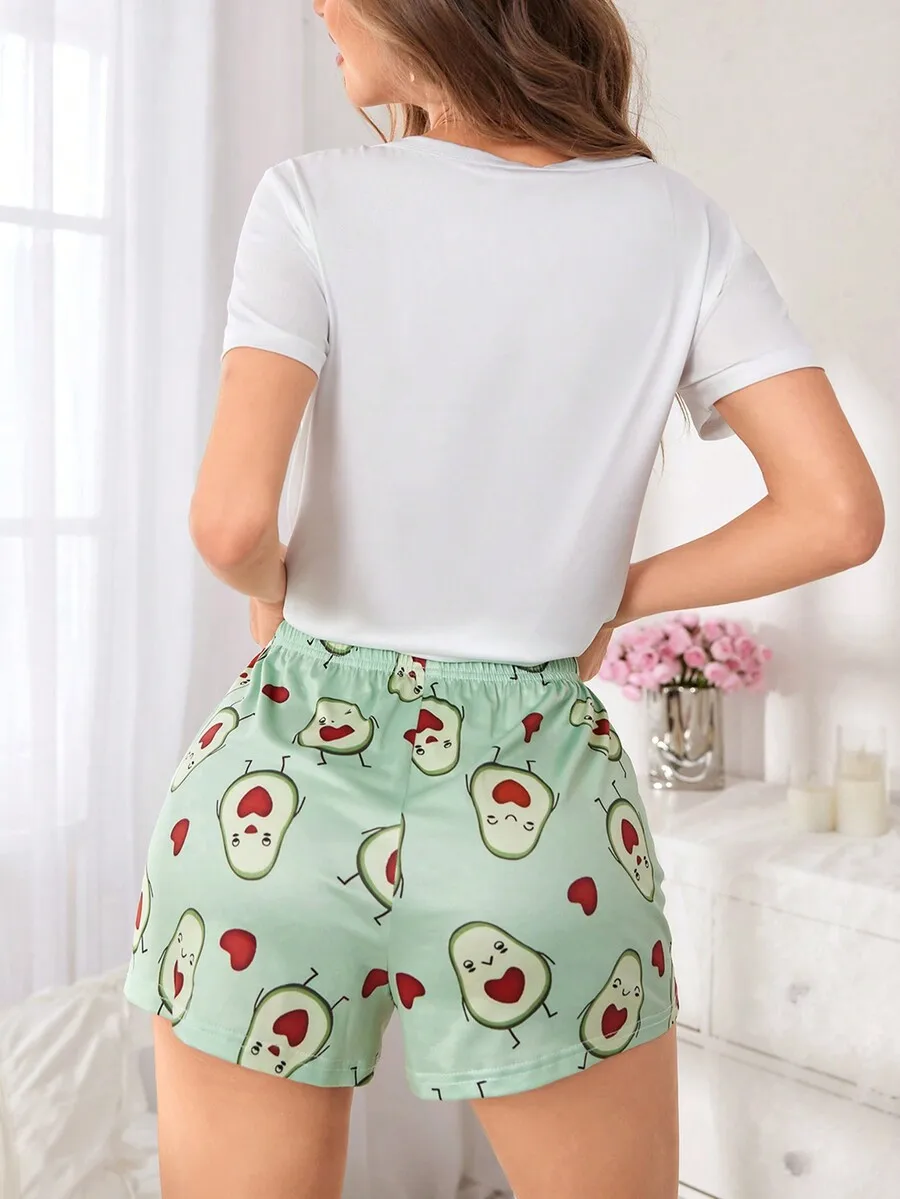 

Womens Cute Avocado Print Short Sleeve Pajama Shorts Set