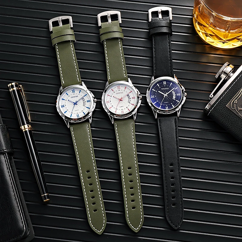 Men's Watch Fashion Trend Calendar 10M Waterproof Starlight Pattern Leather Strap Business Leisure Quartz Watch watches for man