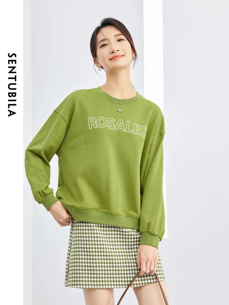 

SENTUBILA Casual Sweatshirt Skirt Sets Women 2 Piece Outfits 2025 Spring Autumn Long Sleeve Tops Mini Tweed Skirt 41Z53175X