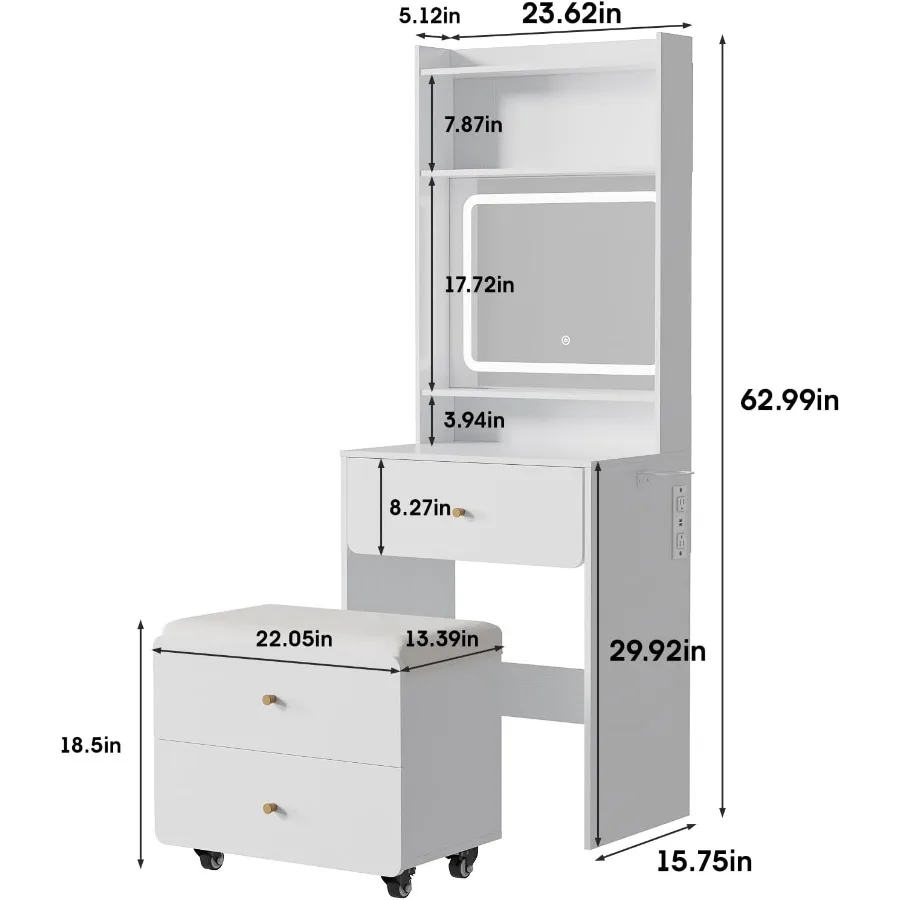 Make Up Vanity Desk with Mirror and Lights, Small Vanity With Storage Chair