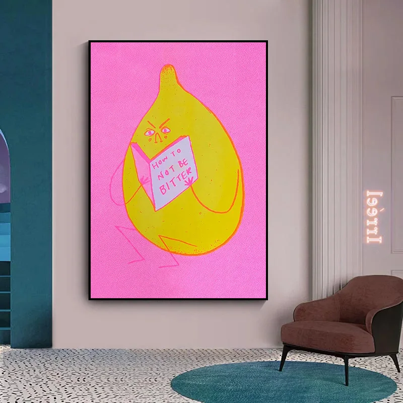 How To Not Be Bitter Cute Fruit Lemon Looking Book Poster And Print Modern Canvas Painting Wall Art Pictures For Home Room Decor