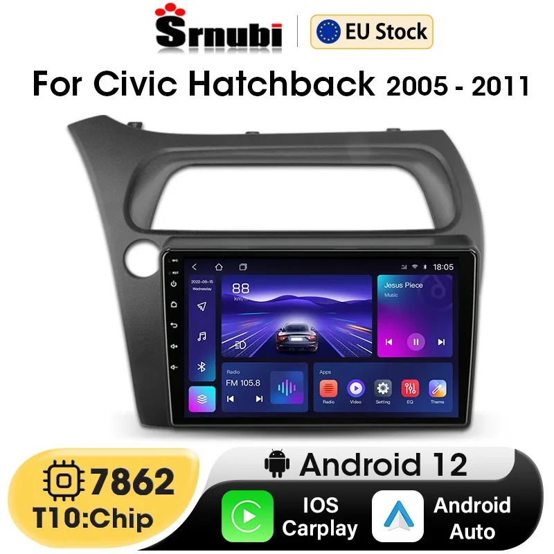 Leitor multimídia sem fio para Honda Civic Hatchback, rádio do carro, navegação GPS, Autoradio, DSP, 2Din, Android, 2005, 2006-2011