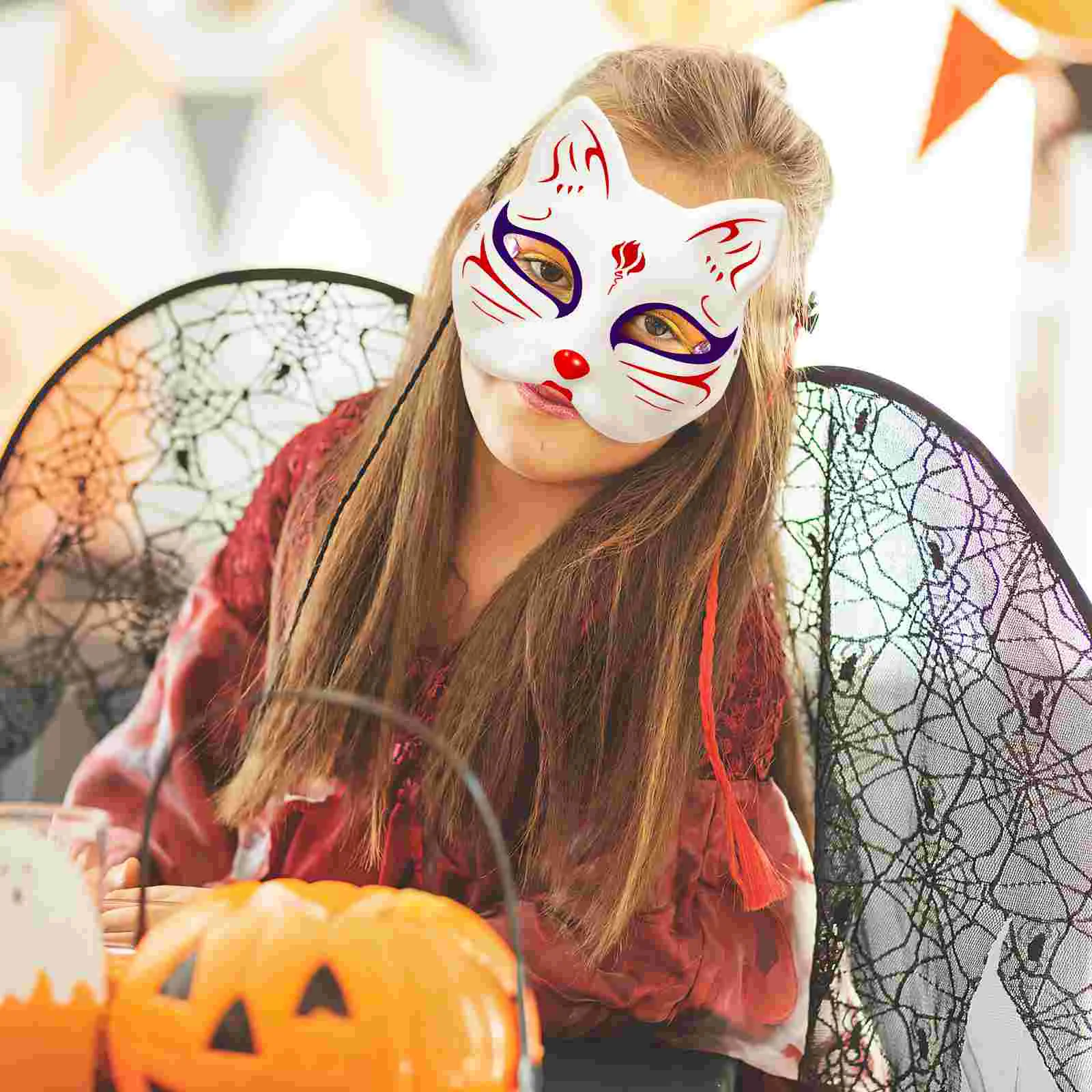 3 Pcs The Missing Surface Kitsune Mask DIY One Halloween Masquerade Cosplay Party Blank White Children's Paper