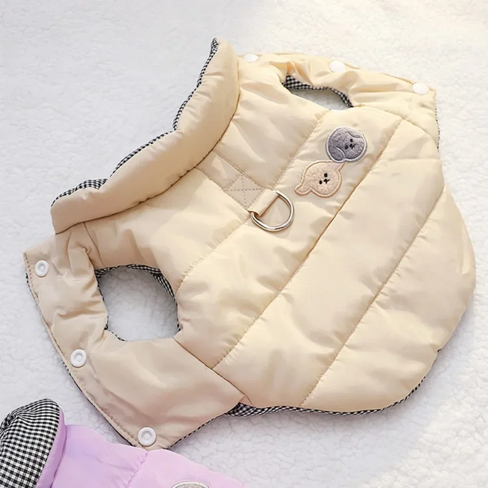 Small Dog Autumn and Winter Dog Warm Two Feet Button Casual Cotton Vest Belt Traction Dog Clothes Pet Coat Puppy Pet Clothes