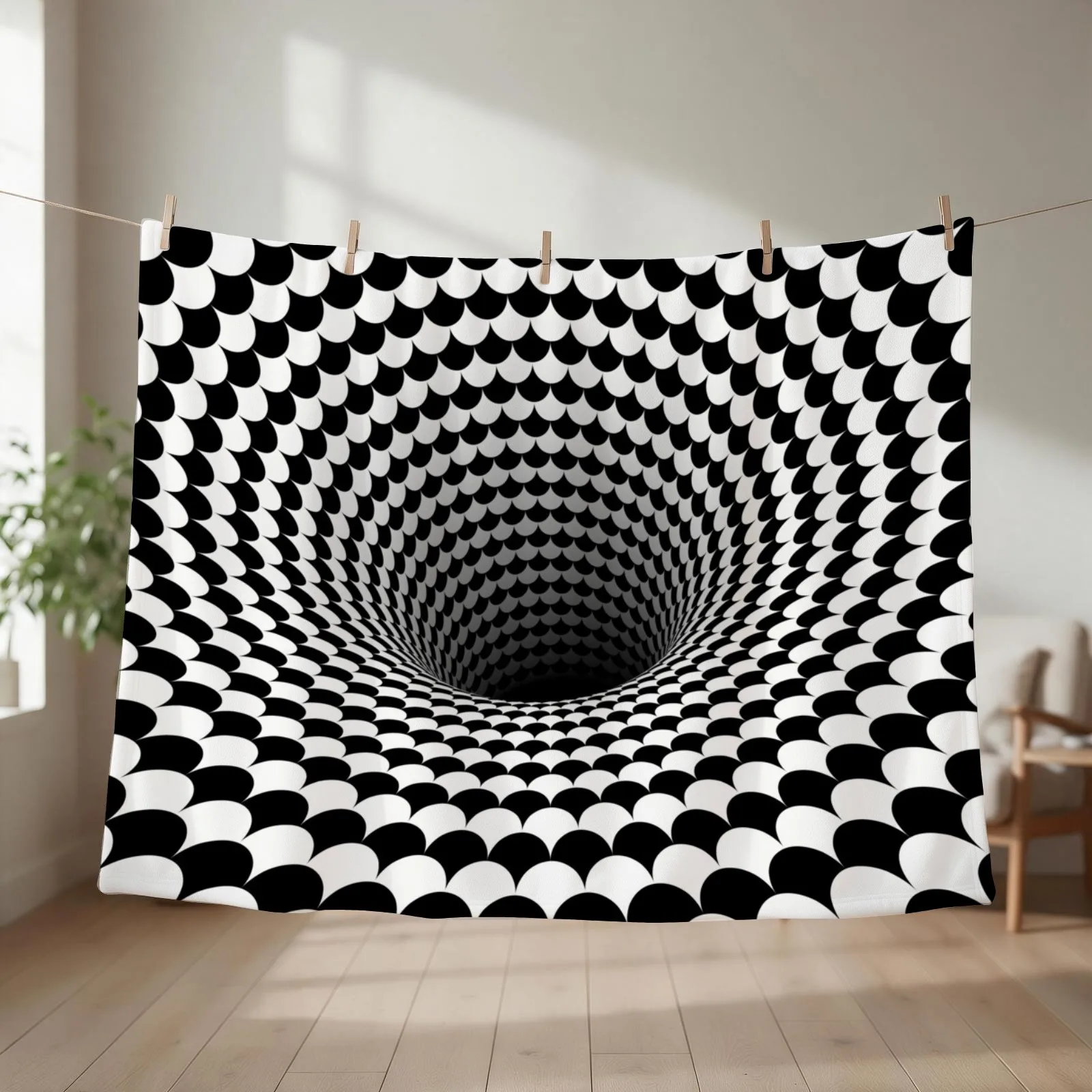 Optical Illusion Black and White Scales Houndstooth Black Hole Vortex Throw Blanket Cute Plaid Multi-Purpose for babies Blankets
