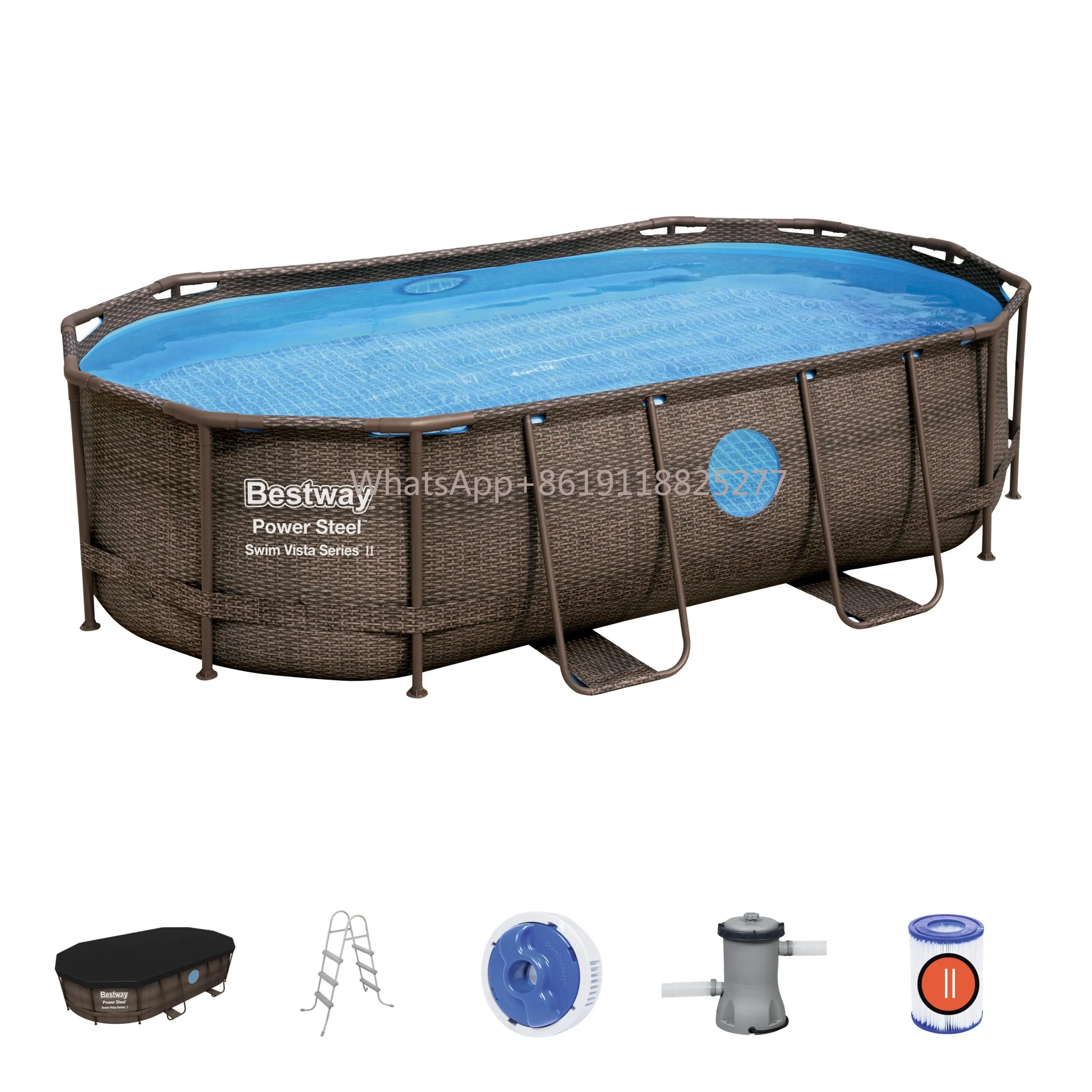 

Portable PVC Outdoor Durable Picture Bestway 2023 56714 Swimming Pool Set Rattan Oval Metal Frame Plastic 4.27m X 2.50m X 1.00m