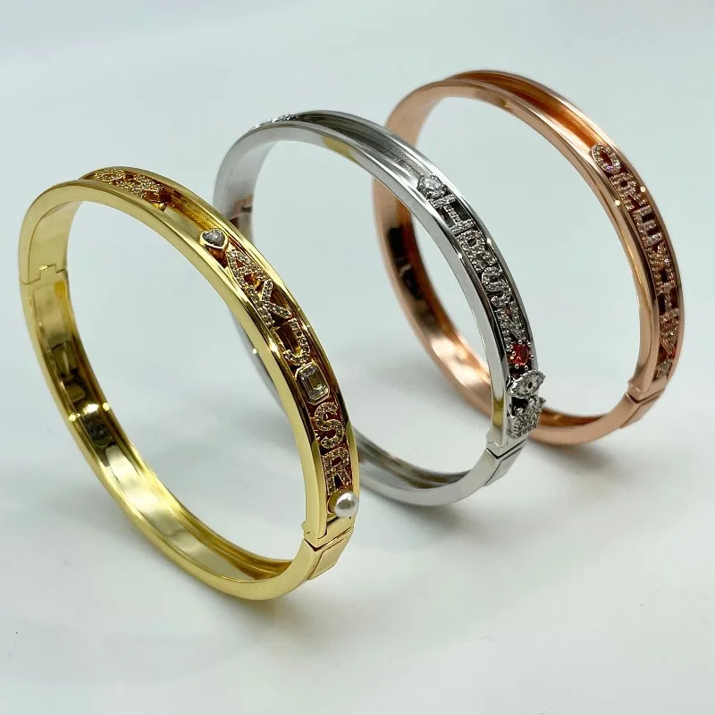 اسم مخصص الأزياء الأوروبية والأمريكية شخصية انزلاق الزركون الإنجليزية إلكتروني أحجار الميلاد DIY المنزلق سوار هدايا عيد الميلاد