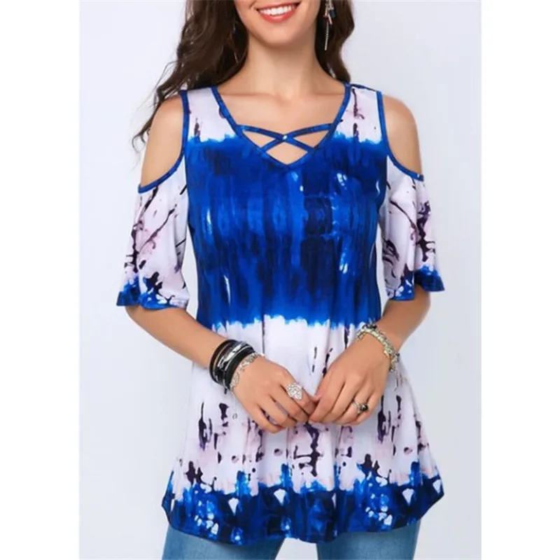 

Fashion Off Shoulder Sexy T-shirt Women's Tie Dyed Casual Loose Top