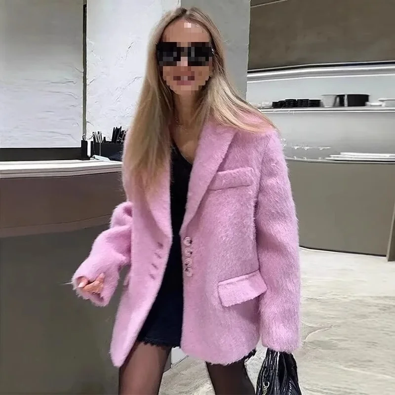 

Jacket Women's Loose Fit Turn-down Collar Coat Single Button Casual Style Spring Autumn