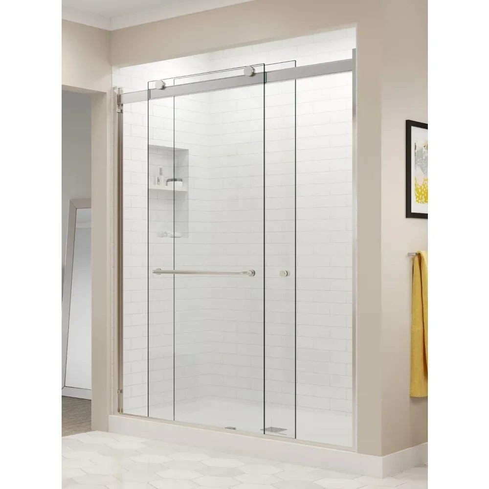 Classic simple design sliding shower door, brushed nickel,Aluminum, Glass Style 56 - 60 in. wide x 70 in. high