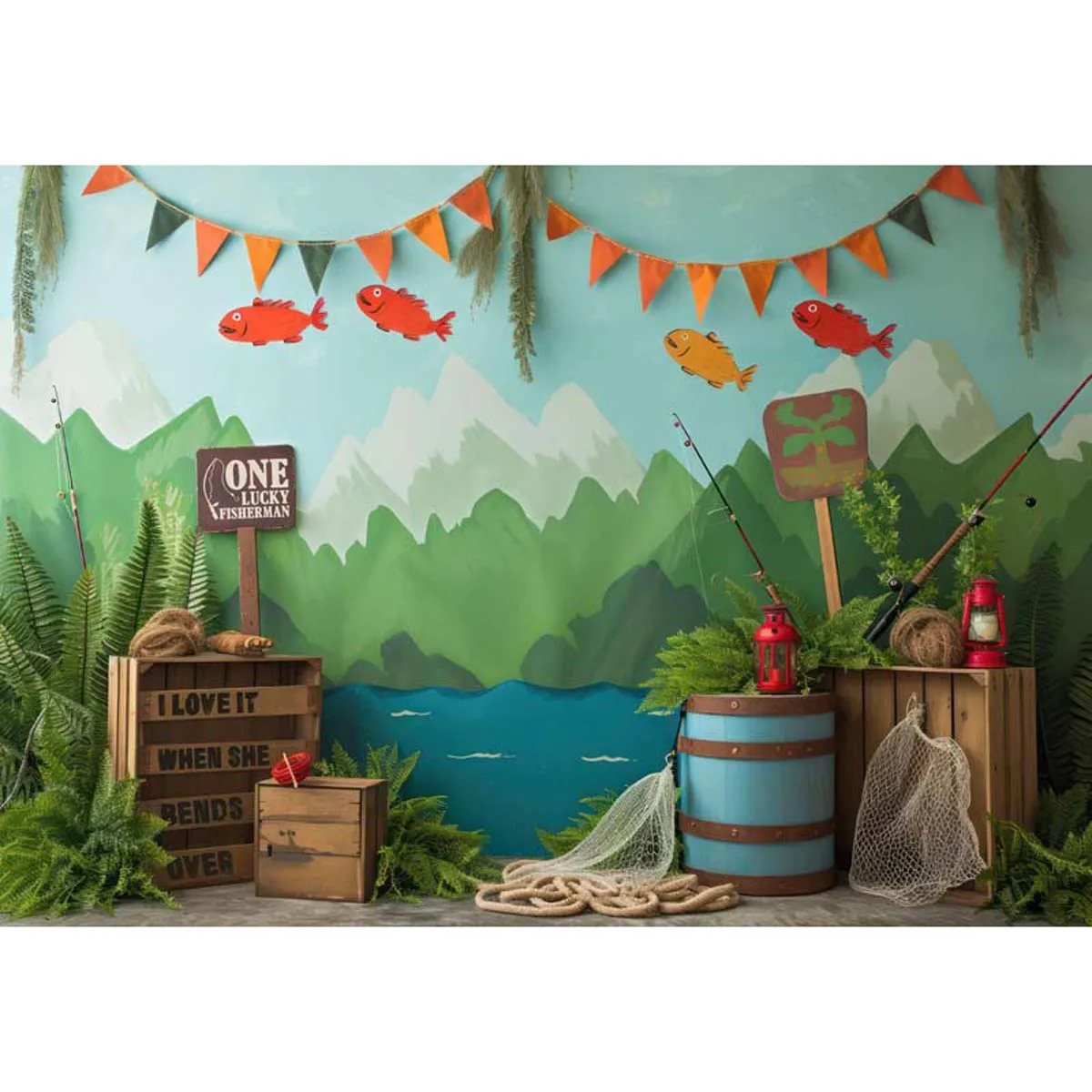 

Allenjoy Kids Fishing Forest Backdrop