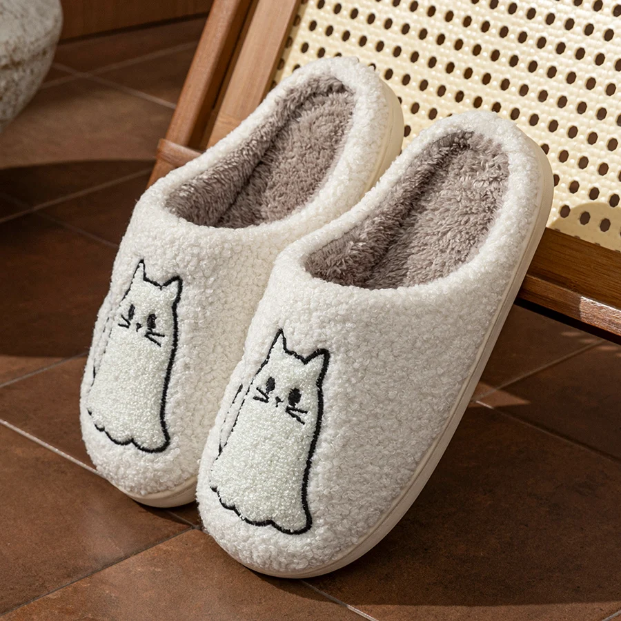 Children's Slippers Parent-child Shoes Fashion Cute Line Cat Exquisite Embroidery Winter Indoor Warm Soft Sole Comfy Home Shoes