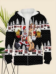 2024 Christmas Men's Funny Zip Up Hoodies Unisex 3d Printed Winter Snowman Santa Claus Sweatshirt Harajuku Y2k Fashion Men Coat