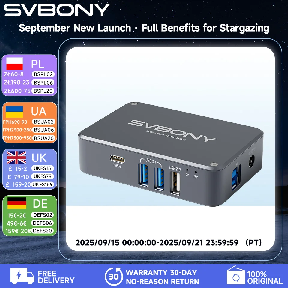 

Svbony SV241 Astronomy Micro DC+USB HUB Box USB3.1 High-speed Readout Output & Type-C Interface for Astrophotography