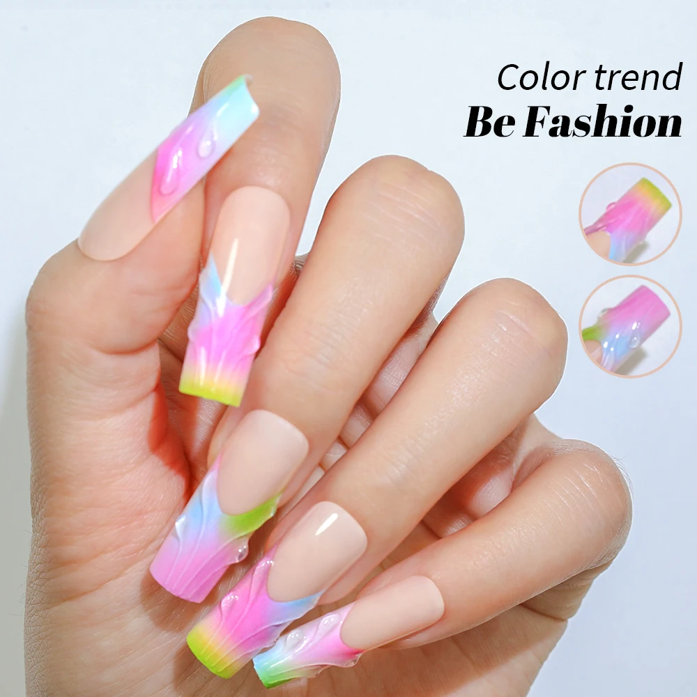 

24 pieces / Set Removable Long Handmade Press On Nails Gradient Candy Vacation Style Stick On Fake Nails Tips Woman All-match