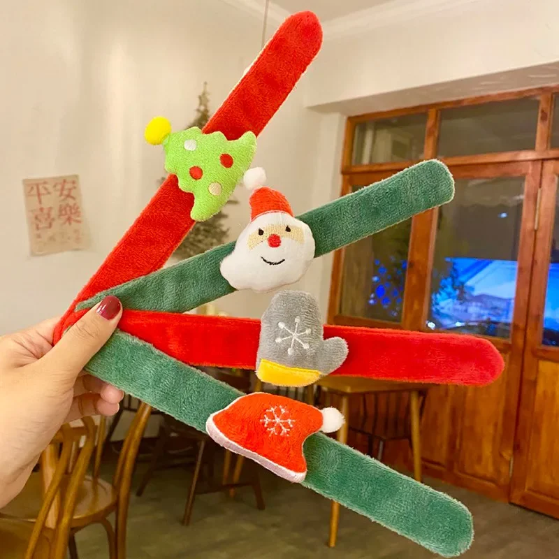 

Christmas Plush Slap Bracelets Xmas Santa Claus Reindeer Wrap Wristband Toy for Baby Shower Christmas Party Favors Gifts