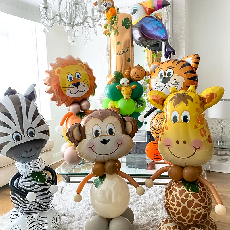 Jungle Animal Birthday Balloons Lion Tiger Monkey Helium Balloon for Wild One Kids Baby Shower Safari Birthday Party Decoration