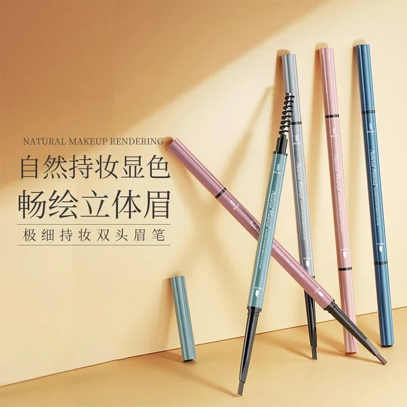 Naturalna brązowa dwustronna gładka, delikatna kredka do brwi, wodoodporna, odporna na pot, długotrwała, utrwalająca makijaż, z pędzelkiem do brwi.