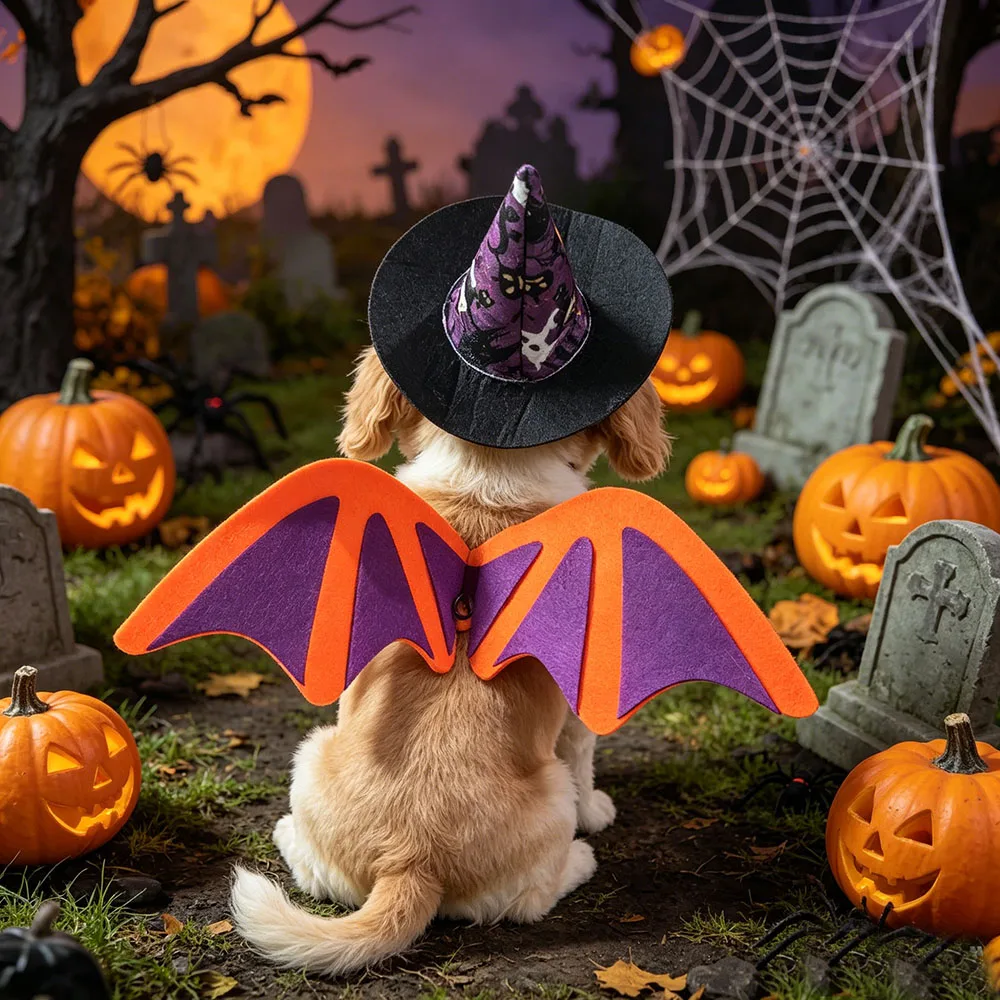 1 set 3 pcs Pet Cat Bat Wings Hat and Bow Tie for Halloween Party Decoration, Puppy Cosplay Bat Costume,Cute Puppy Cat Dress Up