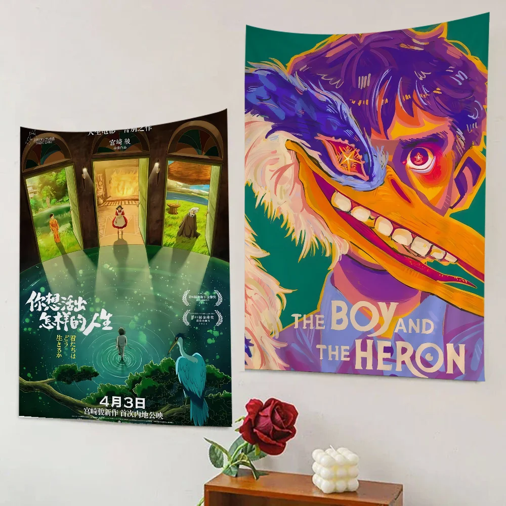 

The Boy and The Heron Tapestry Anime Tapestry Hanging Tarot Hippie Wall Rugs Dorm Wall Hanging Sheets