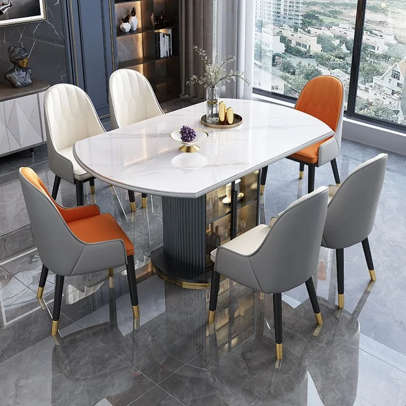 مجموعة كراسي طاولة طعام رخامية مستديرة فاخرة وحديثة قابلة للتمديد وقابلة للطي، 4، 6، 8 مقاعد، تصاميم أثاث متعددة الوظائف