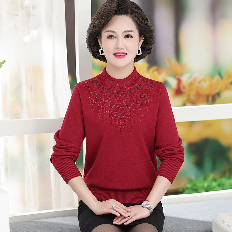 Sweater Women Trends 2025 Turtleneck Autumn Winter Pullover Tops Vintage Middle Aged Mother Sweater Basic Wear Woman Clothes