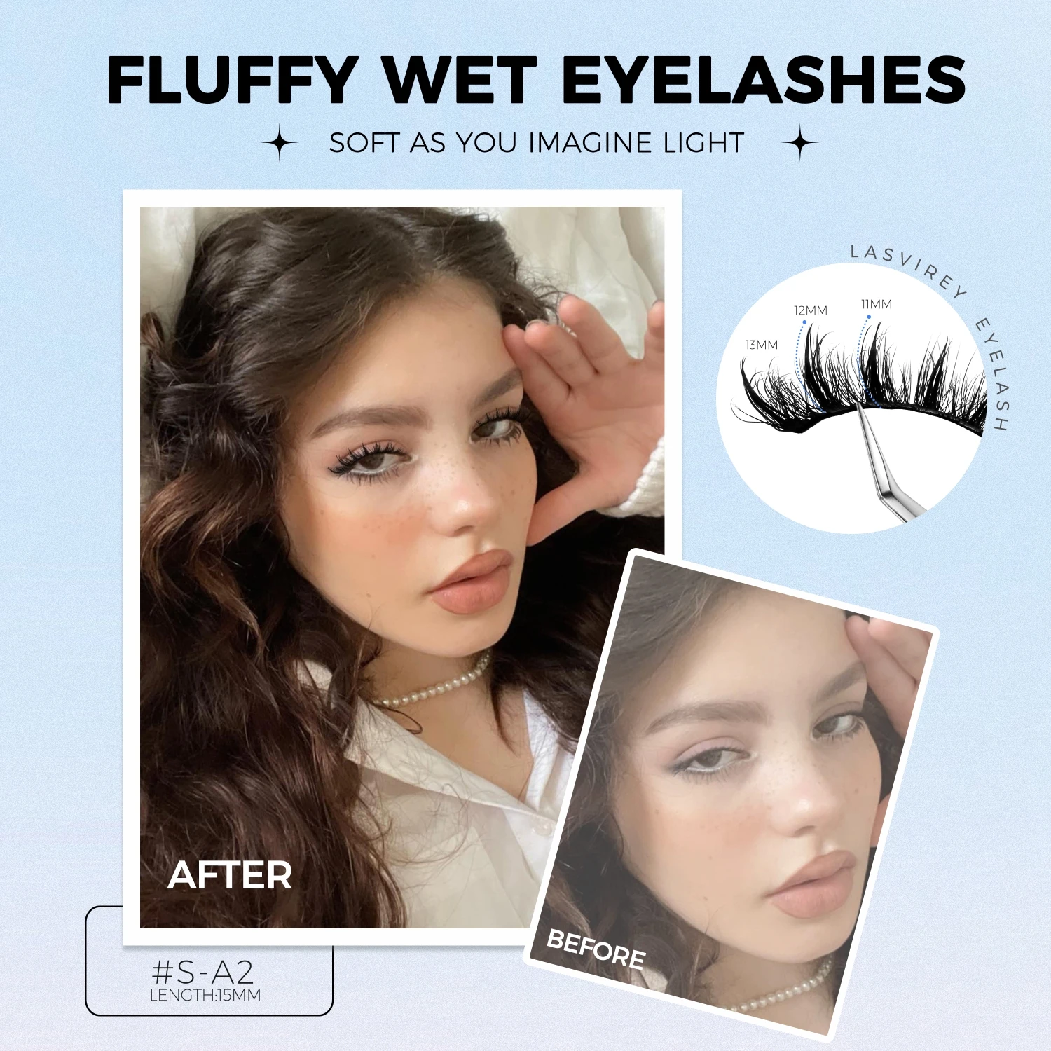 Lasvirey Faux cils œil de chat 5D, volume moelleux, naturels, moelleux, extension complète, maquillage