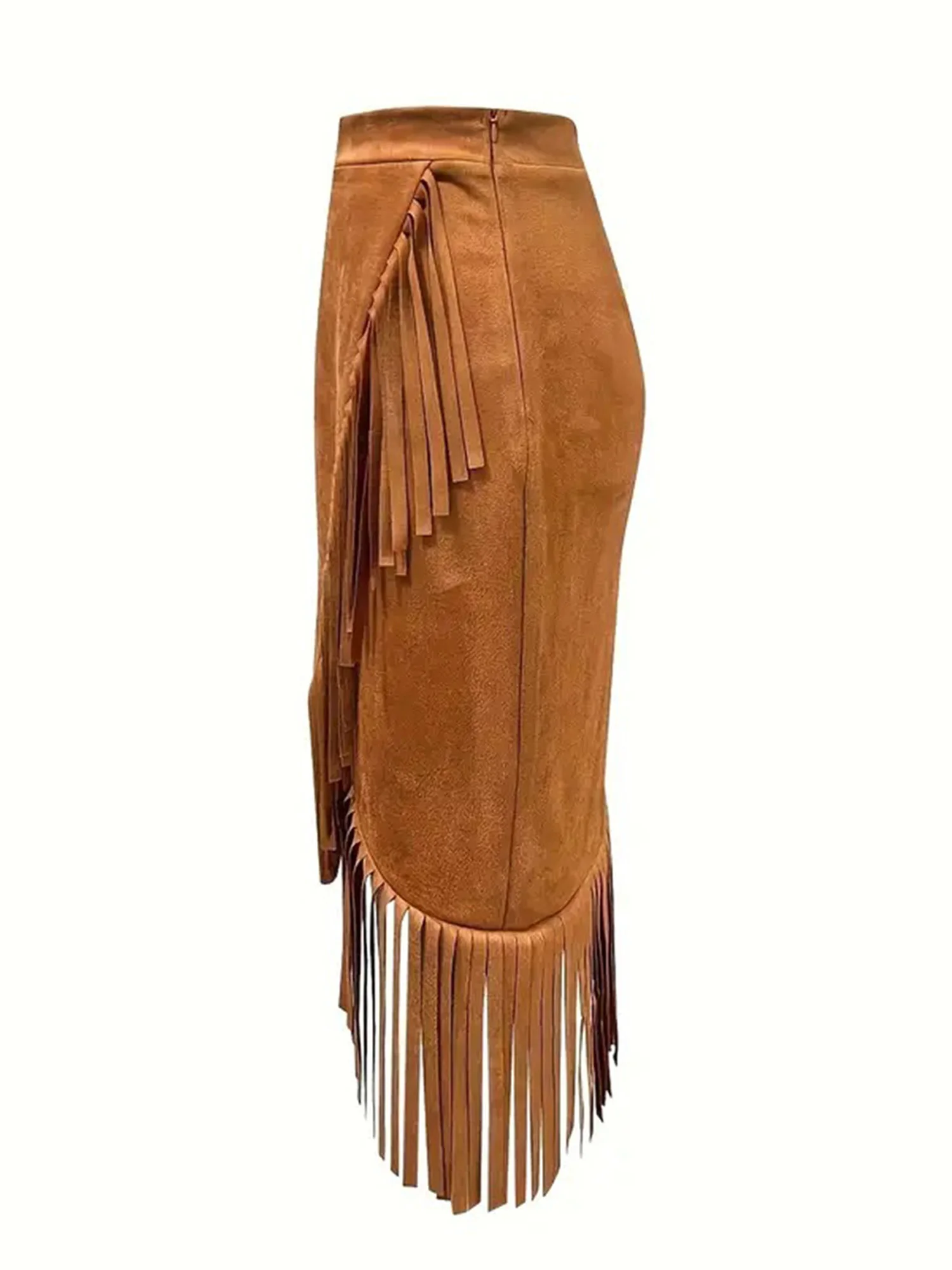 أزياء المرأة خمر راعية البقر شرابة تنّورة مجسّمة هامش التفاف هيم الجانب سستة فو الجلد المدبوغ Bodycon تنورة ل نادي حزب الشارع الشهير #5