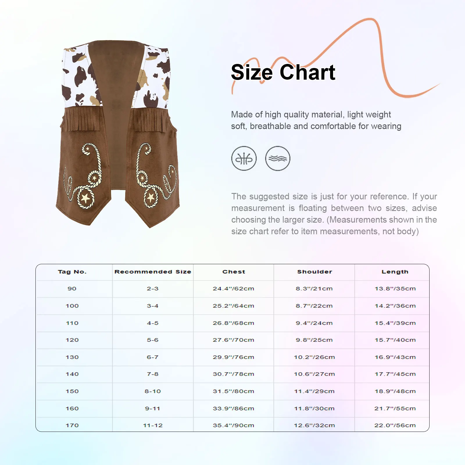 Kids Boys Girls Cowboy Cowgirl Vest Costume Print Fringed Cow Boy Waistcoat Western Outfit for Halloween Carnival Dress Up