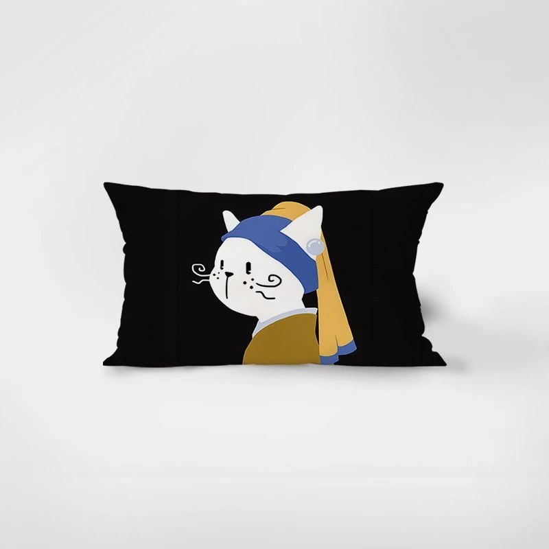 Nordic Cat Classic Rectangular Pillow for Sofa in Living Room and Bedside Model Room, Lumbar Pillow Cover