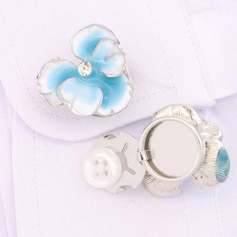 Knopfabdeckung 2 Stück Elegante Emaille-Blumen-Manschettenknöpfe für Damen Hemdknopfabdeckungen Hochzeits-Party-Accessoires Modeschmuck Geschenke – Detail 6