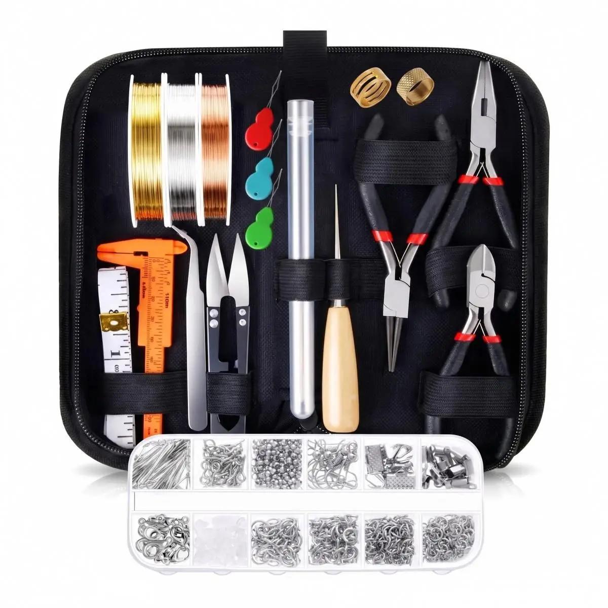 Professional Portable Beading & Jewelry Repair Tool Kit,Full Accessories Wire Jump Rings for Necklace Bracelet Earring DIY Creat