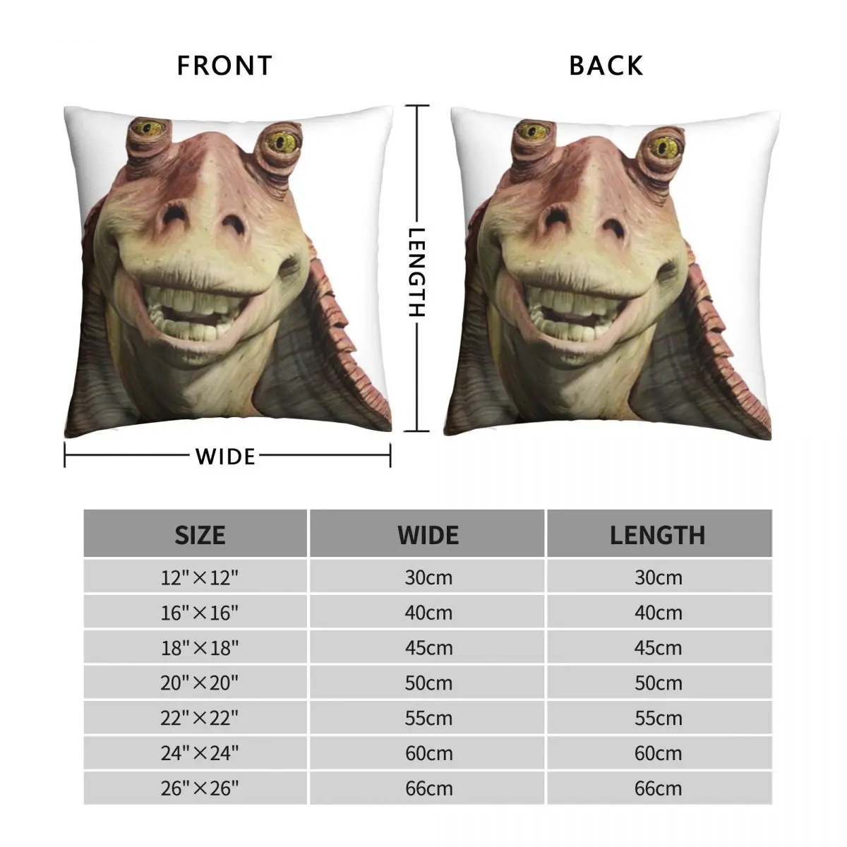 Jar Jar Binks Smile Pillowcase Polyester Linen Velvet Printed Zip Decor Throw Pillow Case Car Cushion Cover