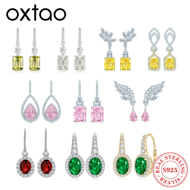 

OXTAO Classic Emerald Cut Created Diamond Gemstone Drop Earrings Zircon for Women 925 Sterling Silver Hook Earrings Jewelry Gift