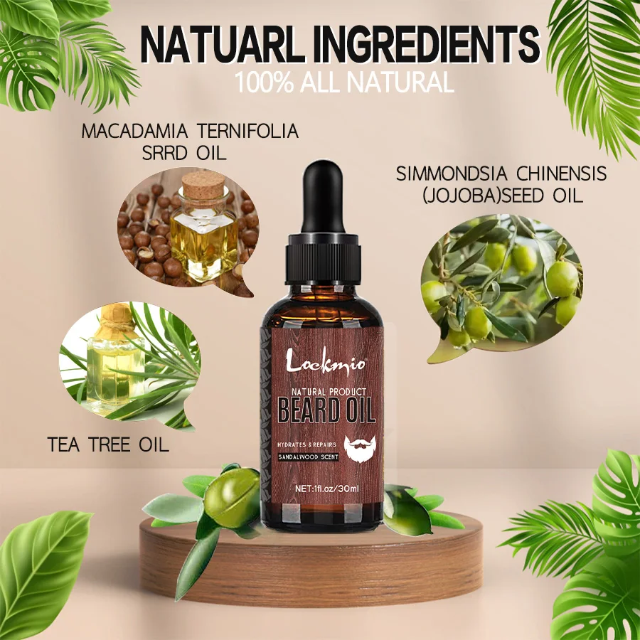 LOCKMIO 4 قطعة/المجموعة/المجموعة زيت اللحية زيت جوهر اللحى لتغذية وتشكيل التجعد غير منتظم اللحى اللحية ترطيب الرعاية مكيف #2