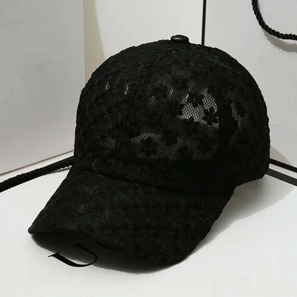 Gorra de béisbol fina con flores de encaje para mujer, protector solar para exteriores, sombrero hueco para el sol, gorra ajustable transpirable,