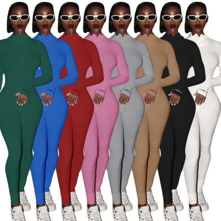 

2025 Hot S Women's Fitn One-Piece Suit High Collar Embroidered Elastic Zipper Design Comfortable Casual Sportswear