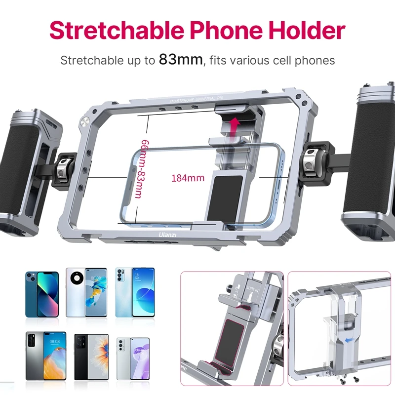 Ulanzi Universal Smartphone Video Rig Phone Cage with Handgrip for iPhone 16/15/14/13 Pro /Pro Max Android Mobile Phone