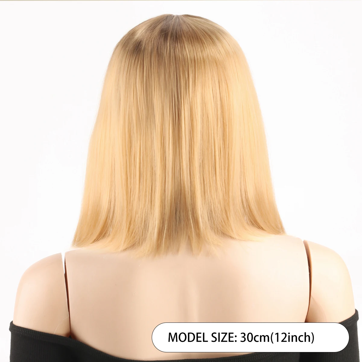 30cm Black to Yellow Ombre Bob Wig with Air Bangs, Shoulder-Length Short Synthetic Wig