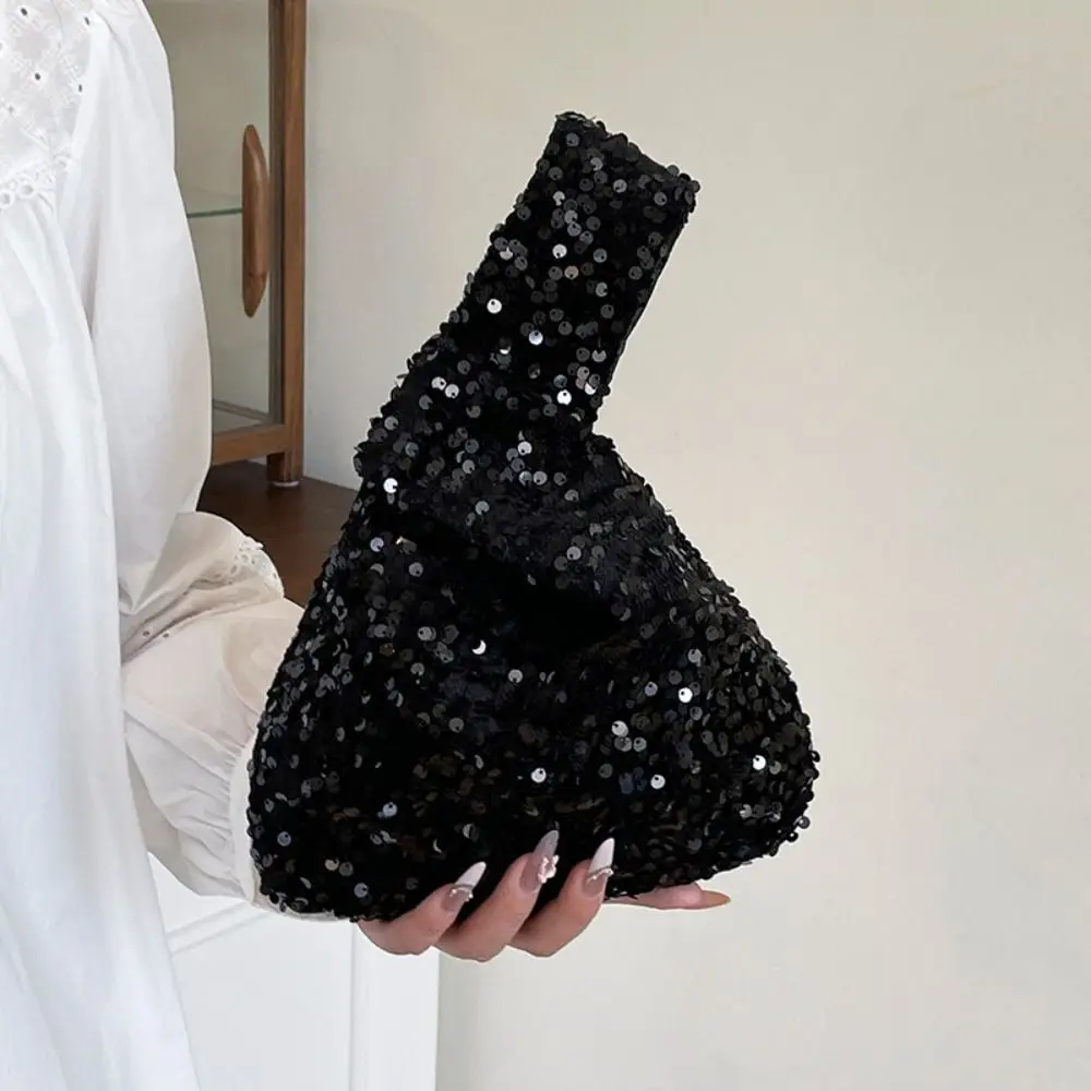 

Portable Paillette Knot Handbag Blingbling Giltter Wrist Bag Sweet Fashion Portable Storage Bag Girl