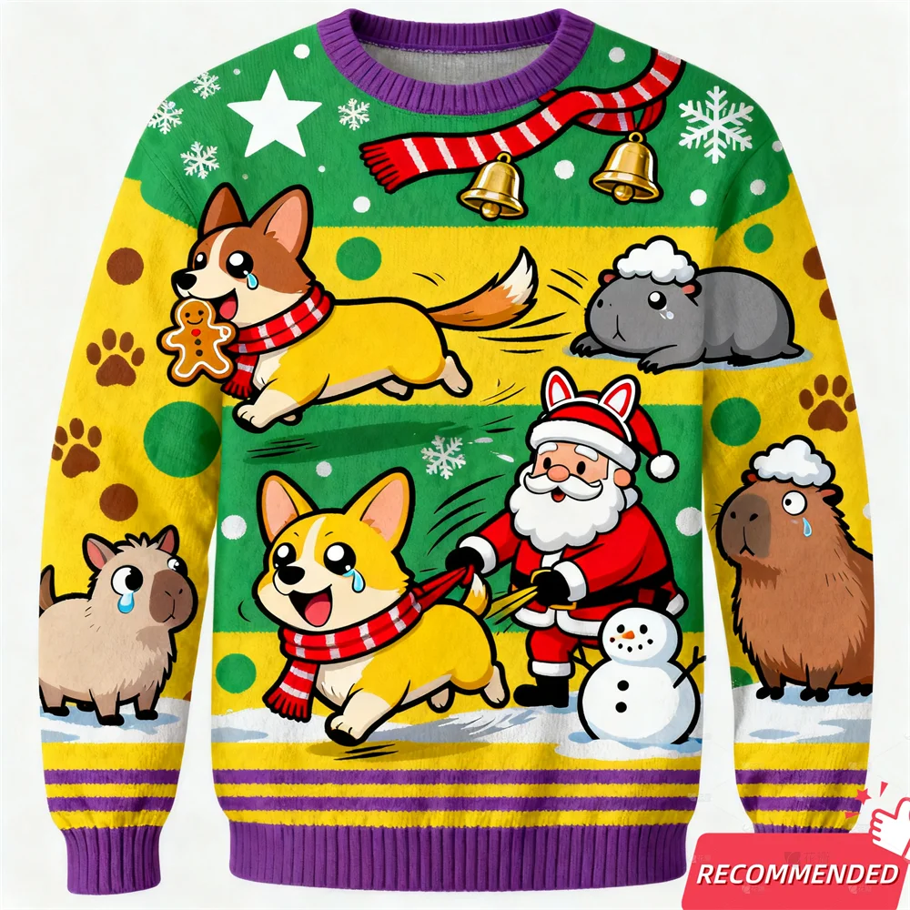 

Взрослая кавайная группа с животными, уродливая рождественская толстовка с принтом, забавный повседневный пуловер с длинными рукавами, рождественская тематическая мода