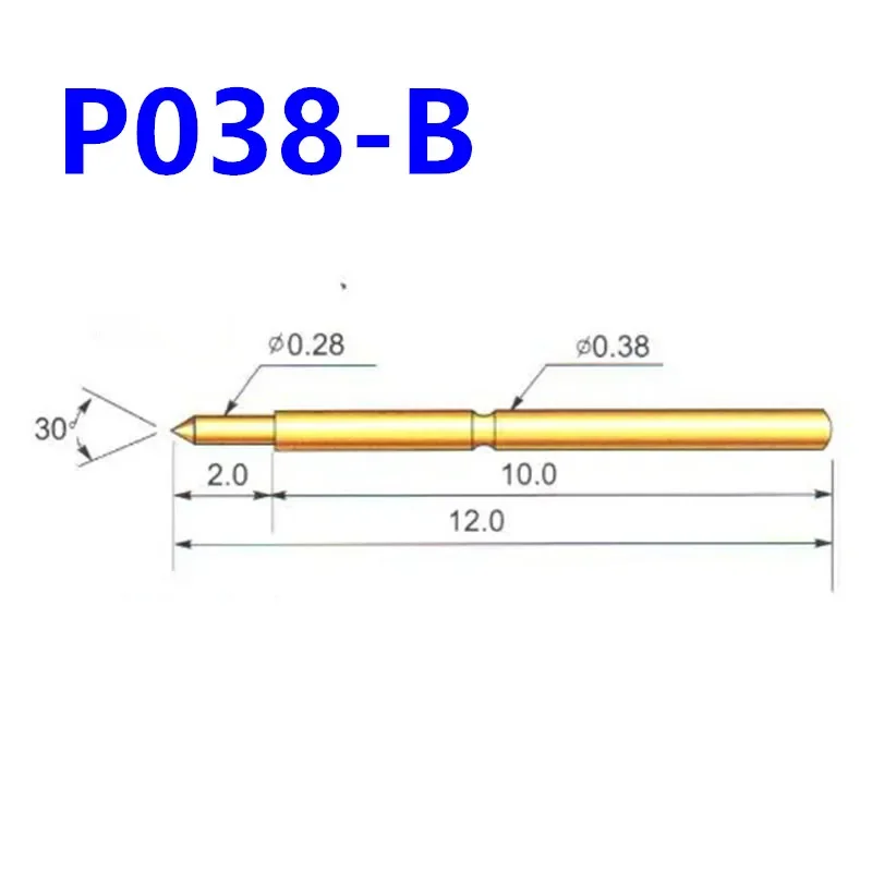 

100PCS/Pack Spring Test Probe P038-B Pointed Needle Tube Outer Diameter 0.38 Total Length 12mm PCB Pogo Pin