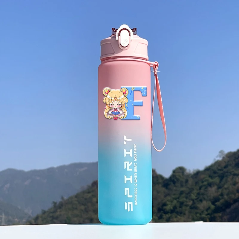 800ML Sailorsmoon Series Drink Bottles Leakproof Outdoor Sport Water Cup with Straws Cute A-Z Fitness Portable Kettle Gift